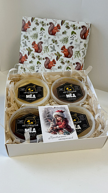 Подарочный набор с 4 баночками мёда от магазина пчеловодства Lyson.by